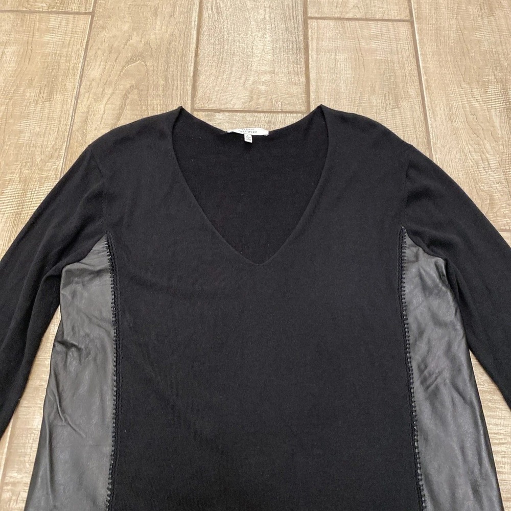 Robert Rodriguez Sweater L Black Silk Wool Leather Panels Quiet Luxury Goth Top - Picture 5 of 8